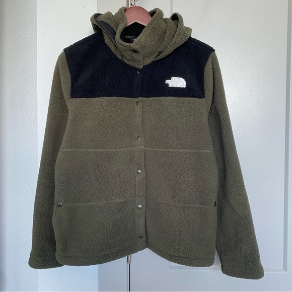 THE NORTH FACE GEMMA FLEECE GREEN BLACK HOODIE WOMENS LARGE - Picture 1 of 6